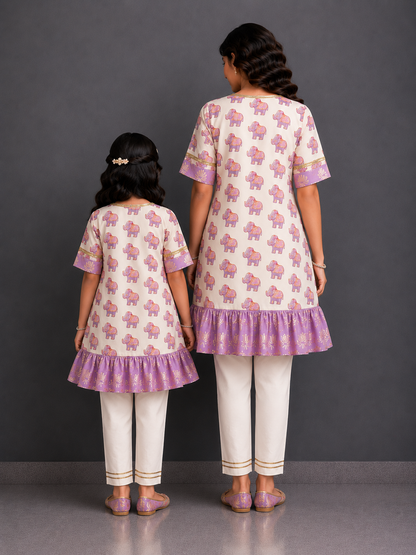 Purple Ganpati Print Kurta