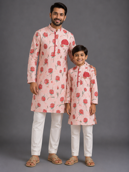 Baby Pink 3D Floral  Kurta Pyjama set