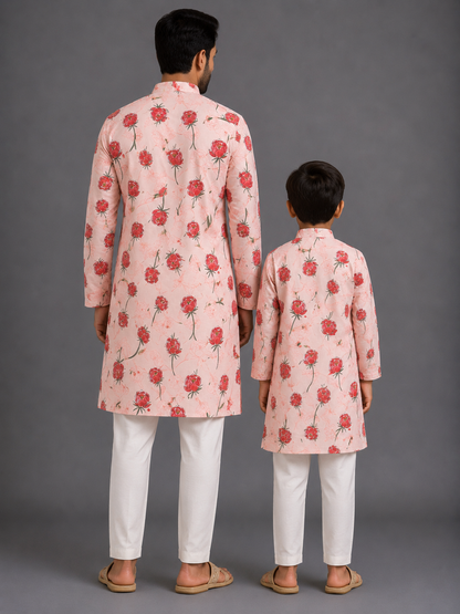 Baby Pink 3D Floral  Kurta Pyjama set