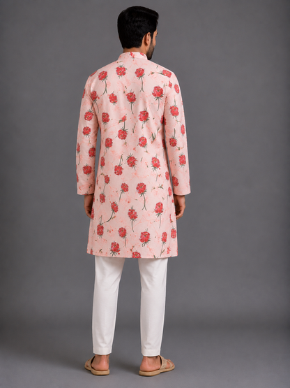 Baby Pink 3D Floral  Kurta Pyjama set