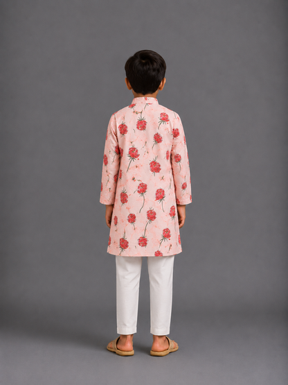 Baby Pink 3D Floral  Kurta Pyjama set