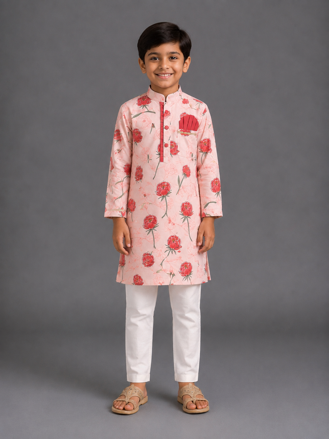 Baby Pink 3D Floral  Kurta Pyjama set