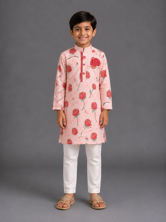 Baby Pink 3D Floral  Kurta Pyjama set