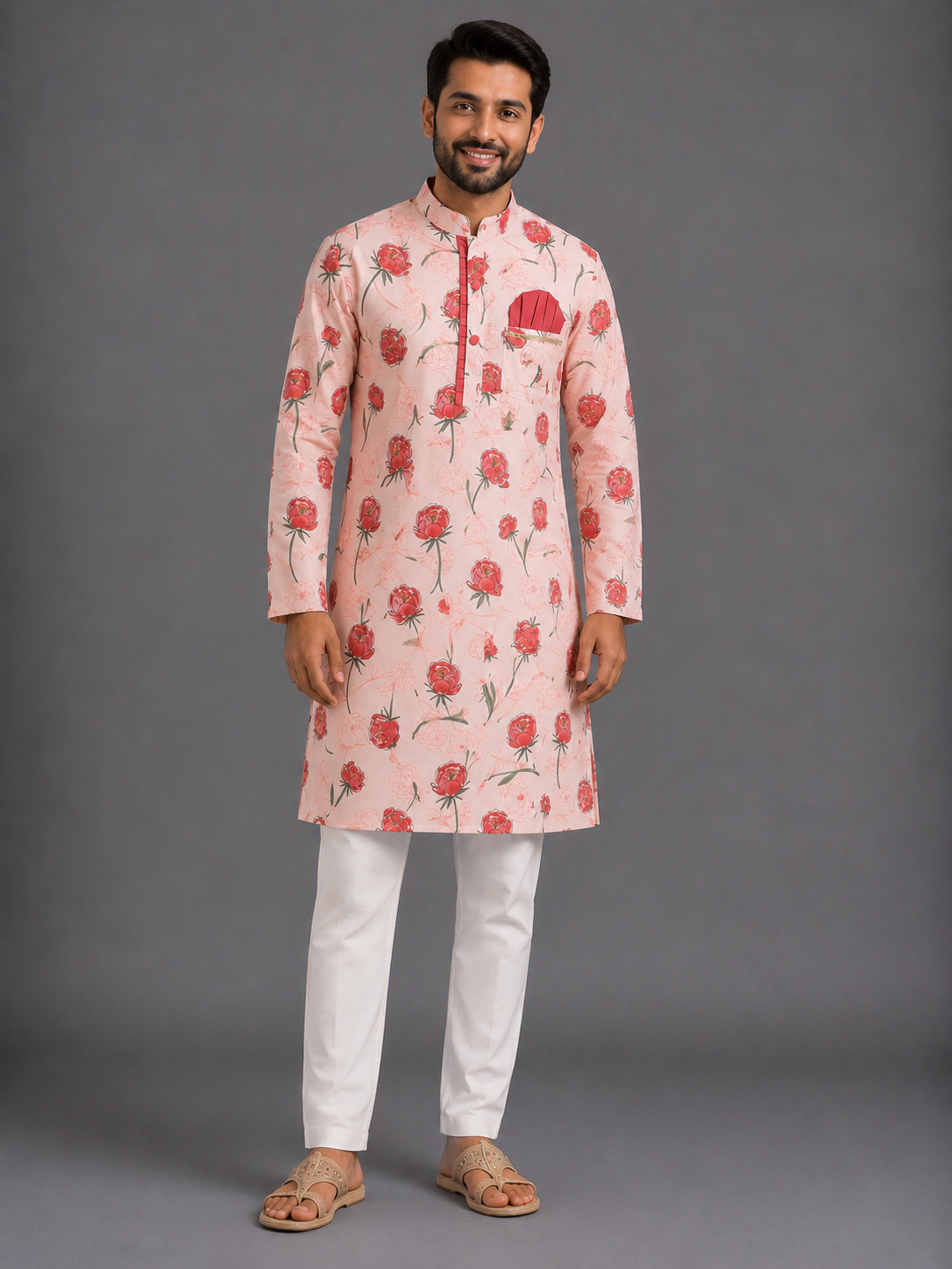 Baby Pink 3D Floral  Kurta Pyjama set