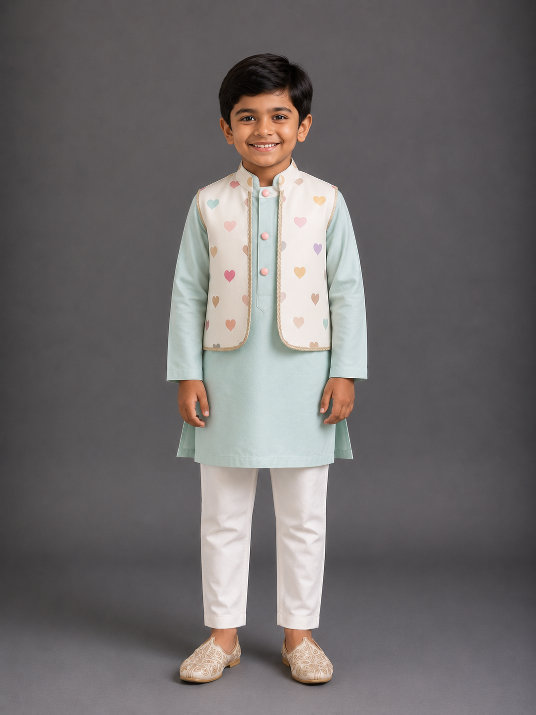 Heart Print attached Kurta Set