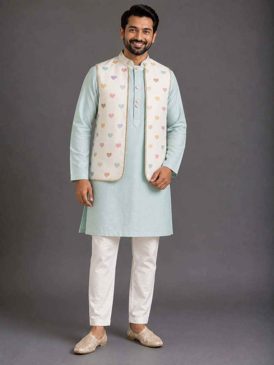 Heart Print attached Kurta Set