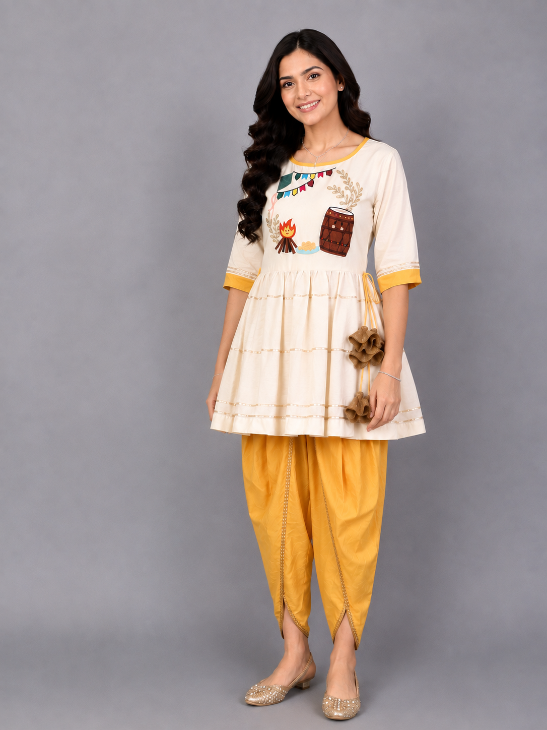 Offwhite Lohri Embroidery  Angrakha dhoti set