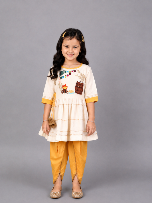 Offwhite Lohri Embroidery  Angrakha dhoti set