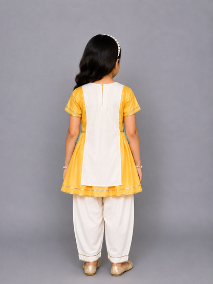 Kite embroidered Yellow white frock Pyjama set