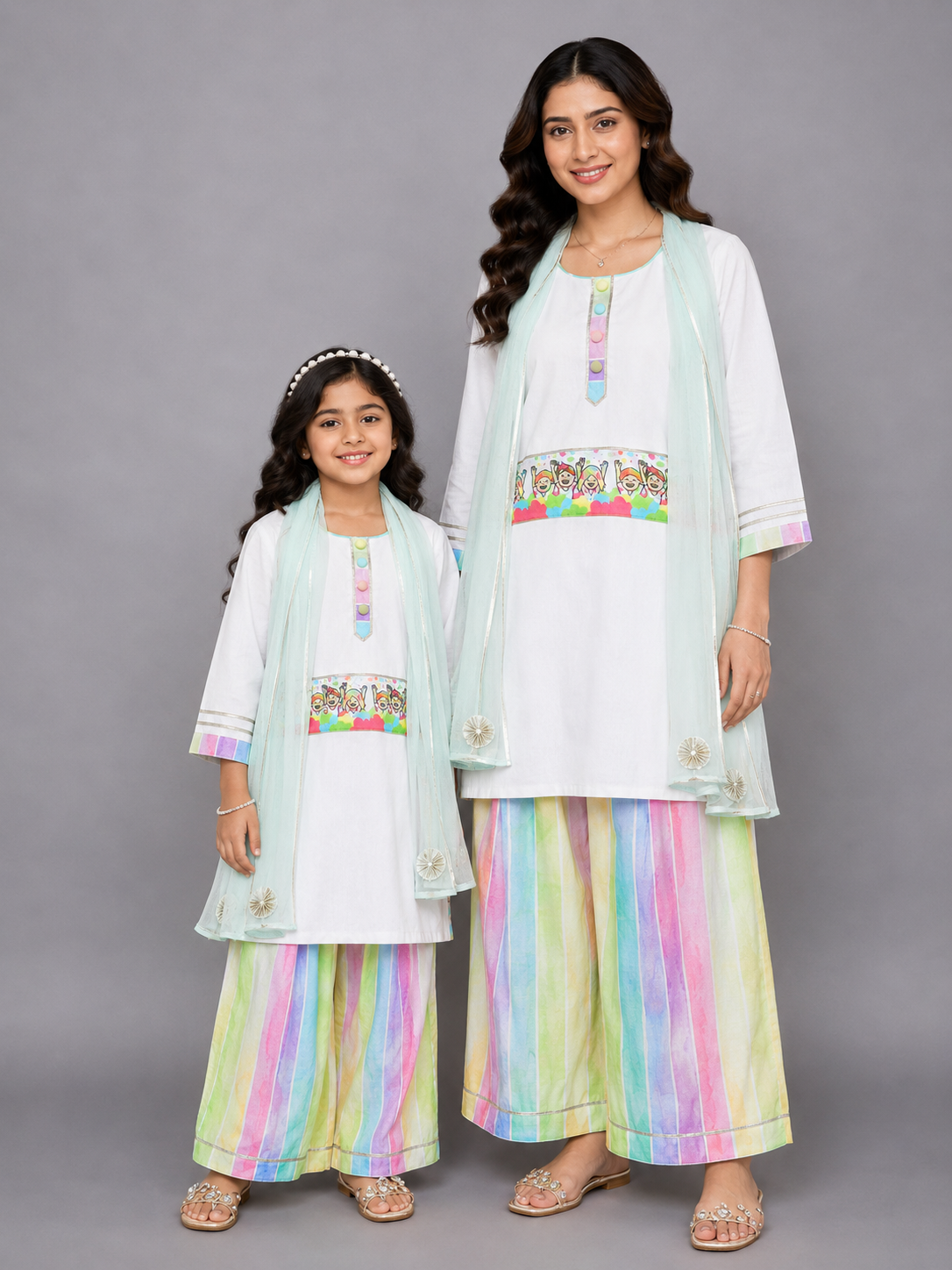 Happy Holi kids Printed high low Kurta Pyjama set