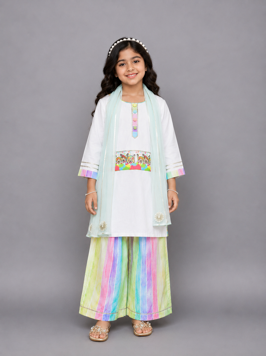 Happy Holi kids Printed high low Kurta Pyjama set