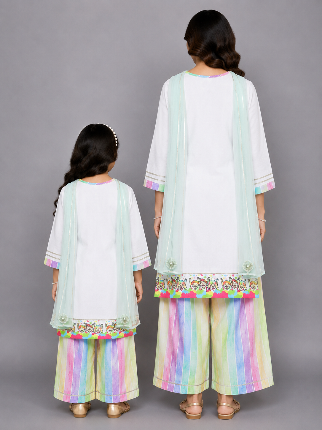 Happy Holi kids Printed high low Kurta Pyjama set
