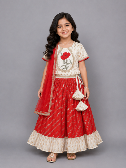 Offwhite embroidered Chanderi lehnga set