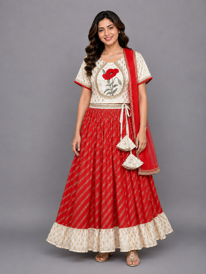 Offwhite embroidered Chanderi lehnga set