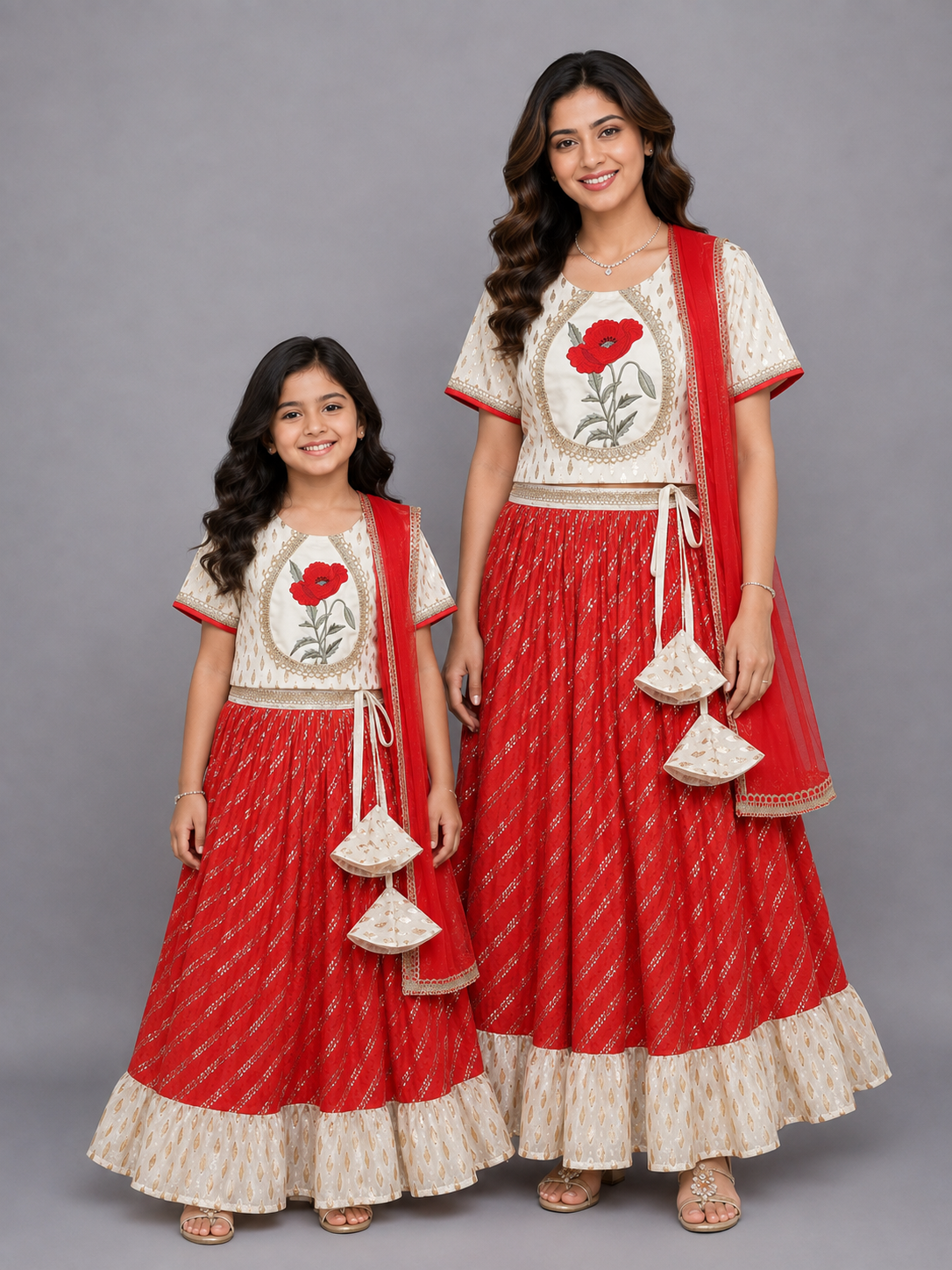 Offwhite embroidered Chanderi lehnga set
