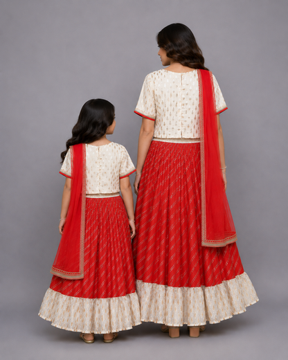 Offwhite embroidered Chanderi lehnga set