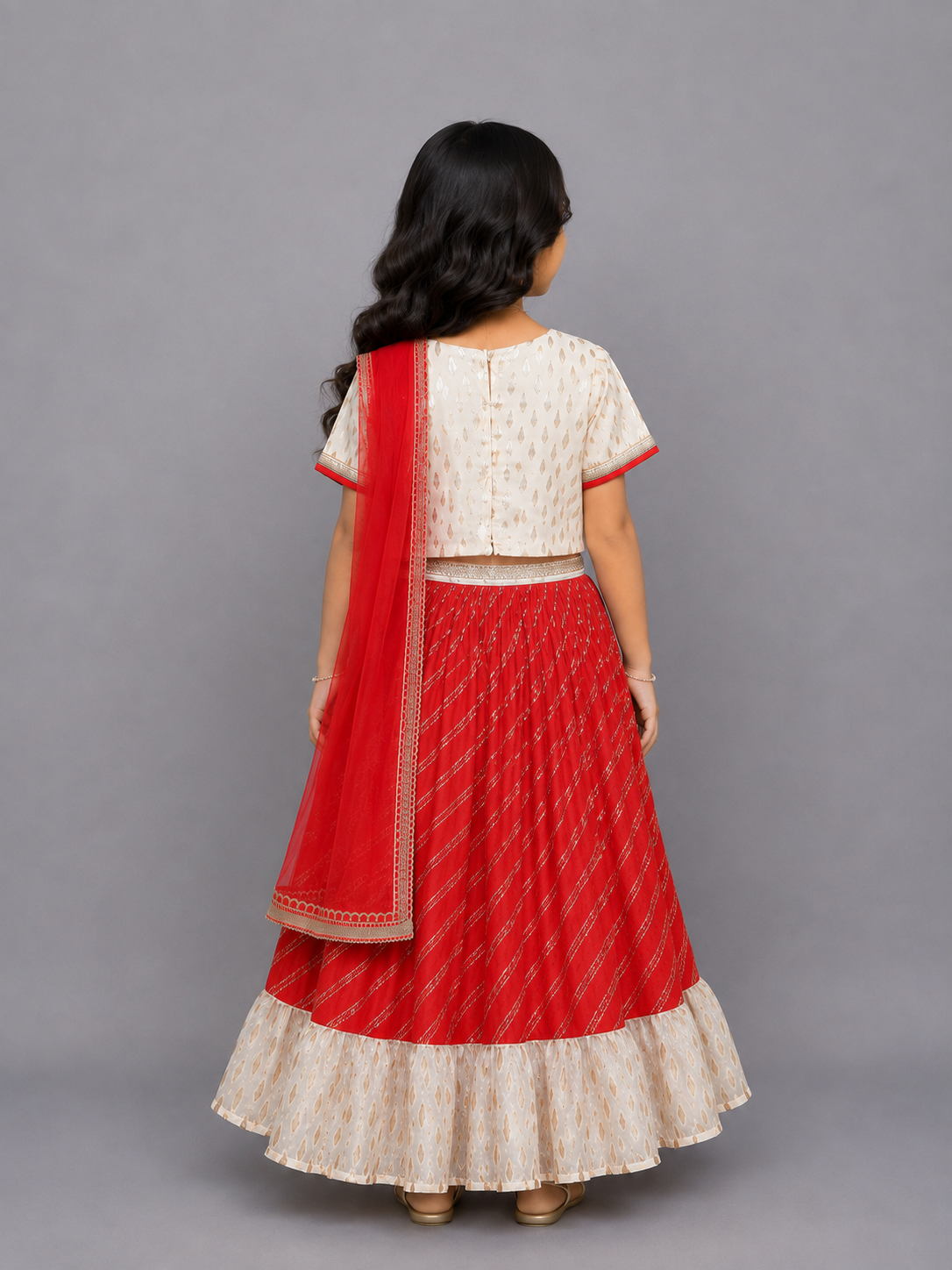 Offwhite embroidered Chanderi lehnga set