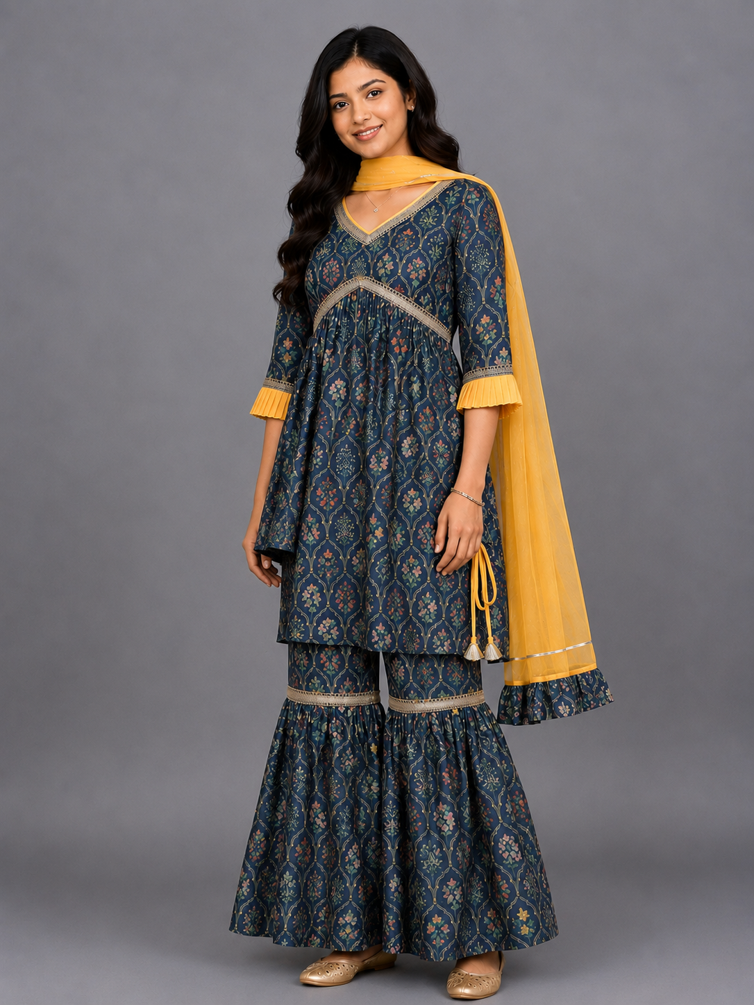 Black Printed High Low Sharara set