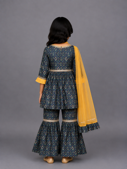 Black Printed High Low Sharara set