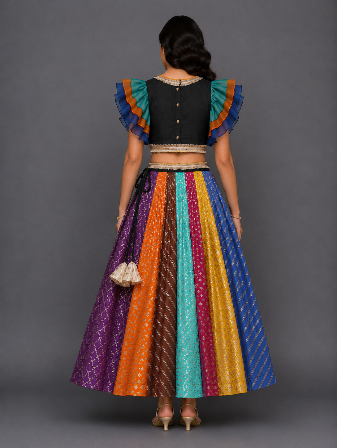 Black Multi colors lehnga set
