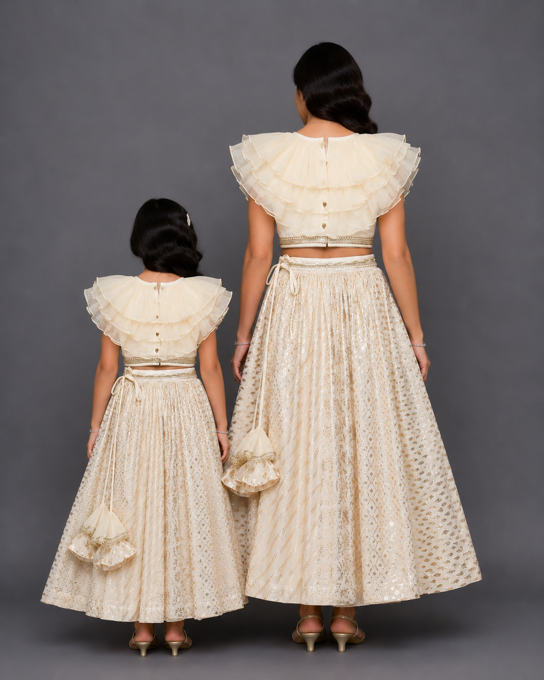 Off white organza frill chanderi lehnga set