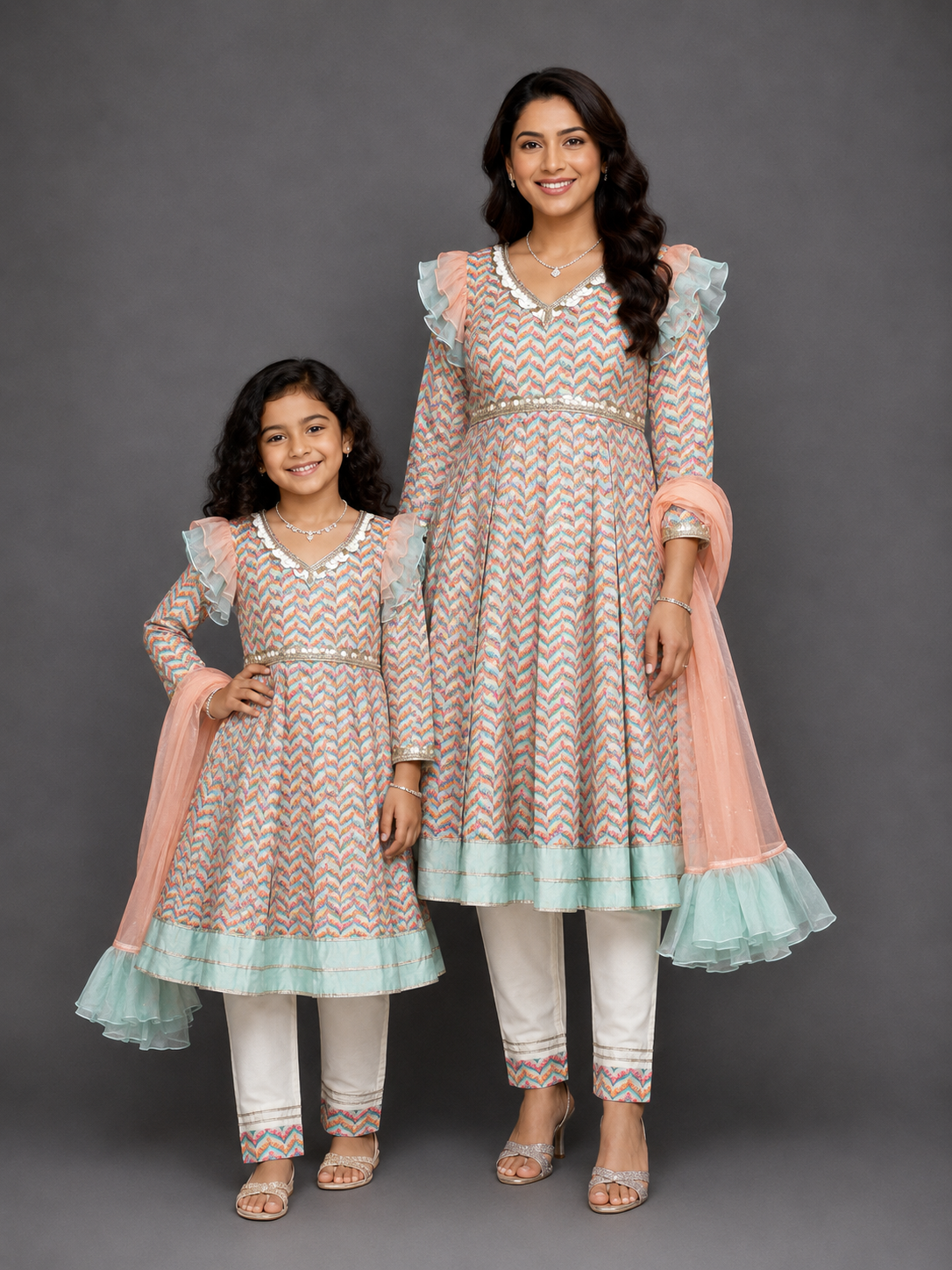 Digital Printed Anarkali with Contrast Dupatta and trousers