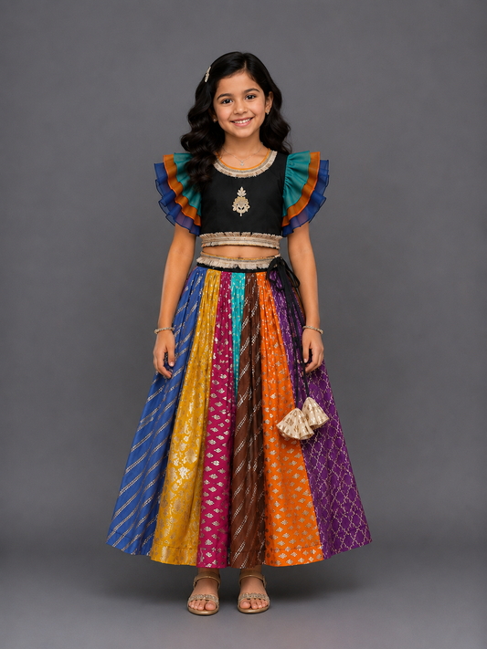 Black Multi colors lehnga set