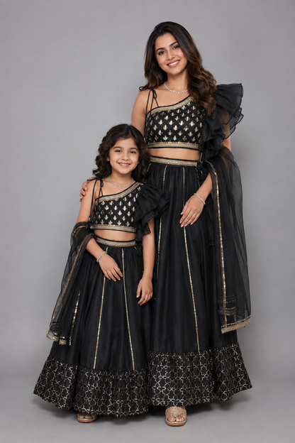 Black Chanderi off shoulder lehnga set