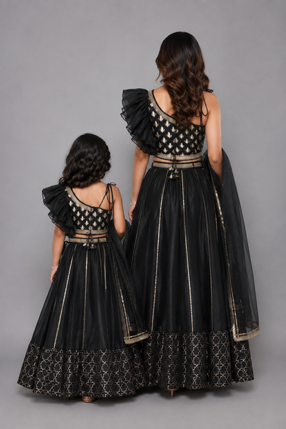 Black Chanderi off shoulder lehnga set