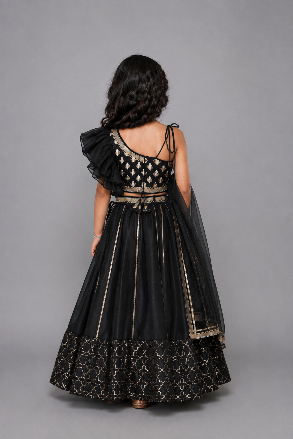 Black Chanderi off shoulder lehnga set