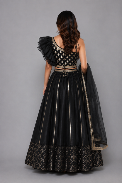 Black Chanderi off shoulder lehnga set