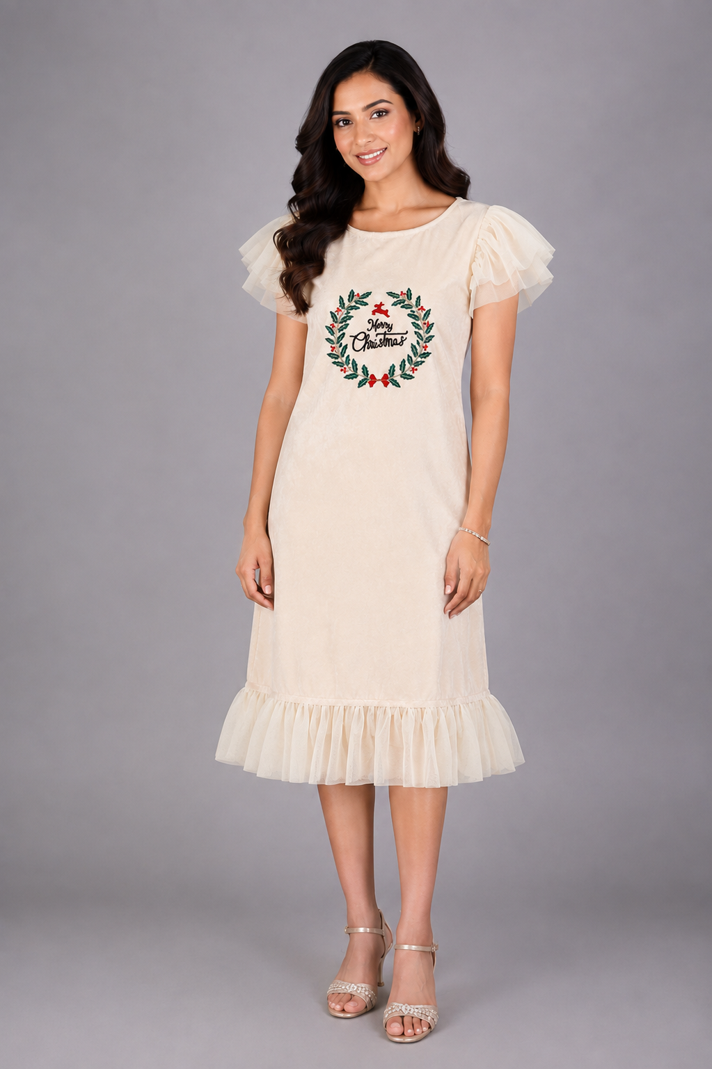 Off White  Velvet Merry Christmas  Dress