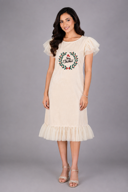 Off White  Velvet Merry Christmas  Dress