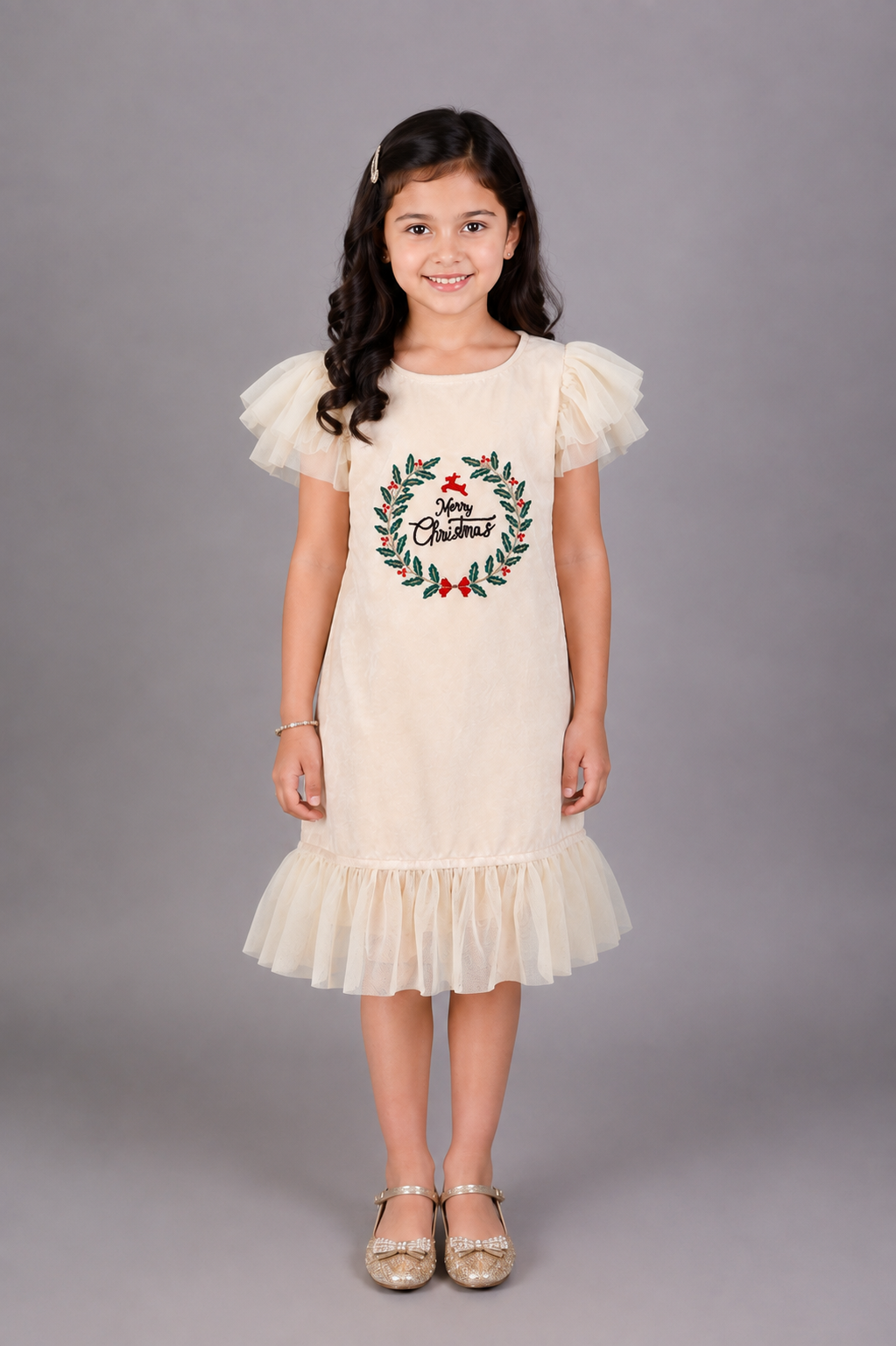 Off White  Velvet Merry Christmas  Dress