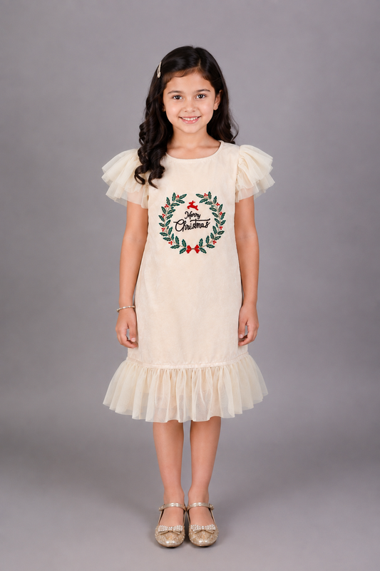 Off White  Velvet Merry Christmas  Dress
