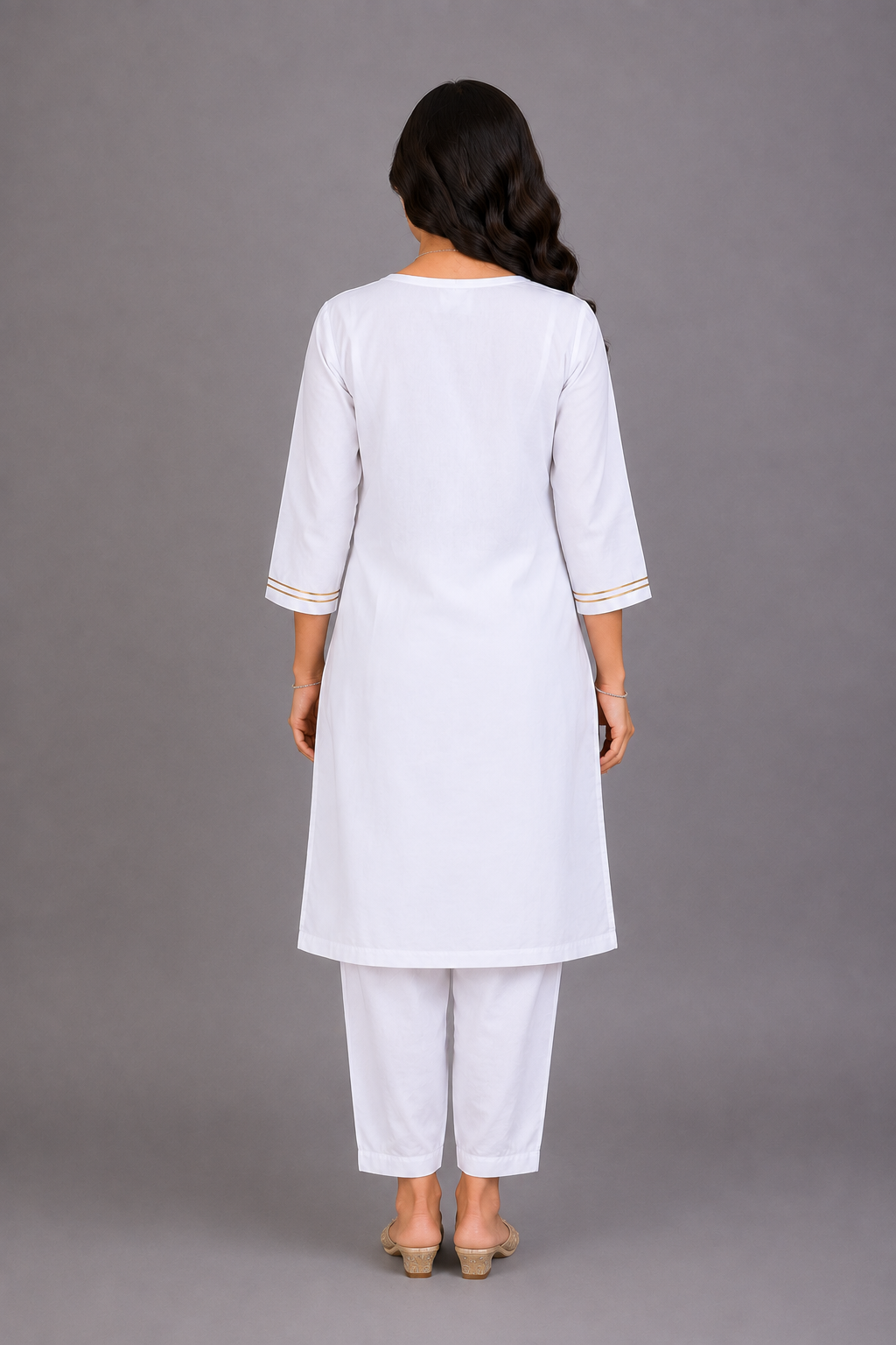 Tricolor Pom Pom Gota finishing White Kurta Pyjama