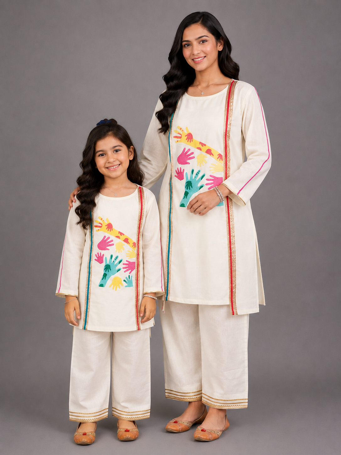 Colorful Holi Hands Embroidered Kurta Pyjama