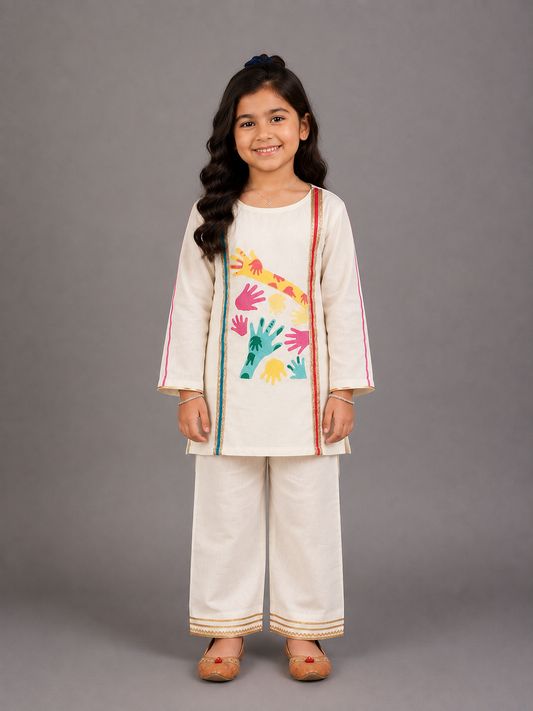 Colorful Holi Hands Embroidered Kurta Pyjama