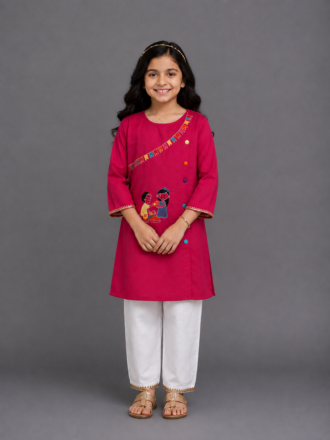 Brother Sister Embroidered Pink Kurta Pyjama set