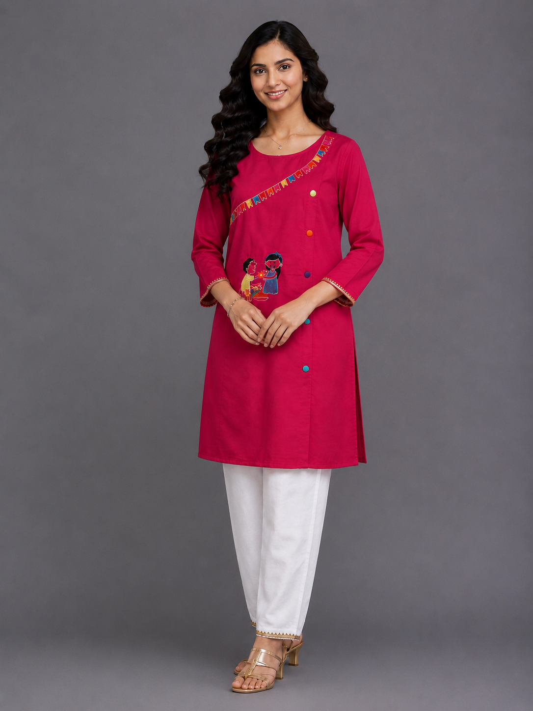 Brother Sister Embroidered Pink Kurta Pyjama set