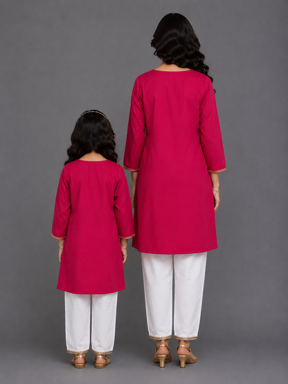 Brother Sister Embroidered Pink Kurta Pyjama set
