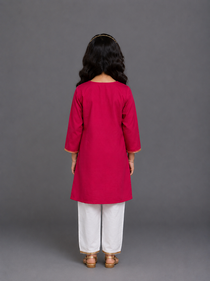 Brother Sister Embroidered Pink Kurta Pyjama set