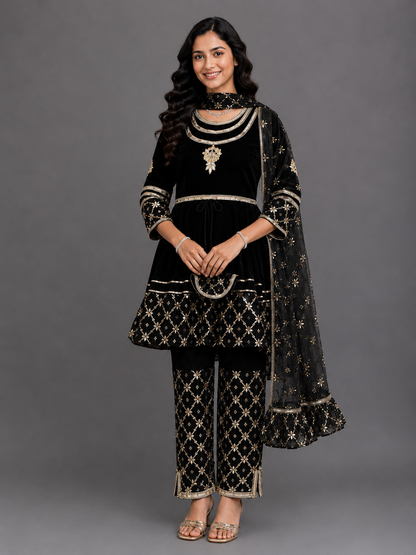 Black Color Anarkali set with dupatta