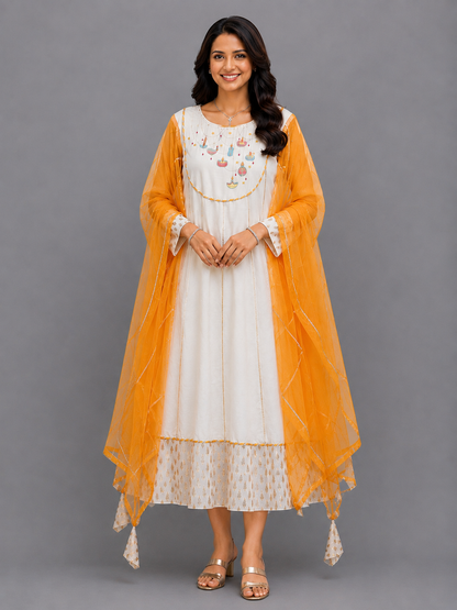 Colorful Diwali elements embroidered Cape Anarkali