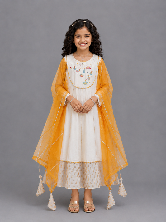 Colorful Diwali elements embroidered Cape Anarkali