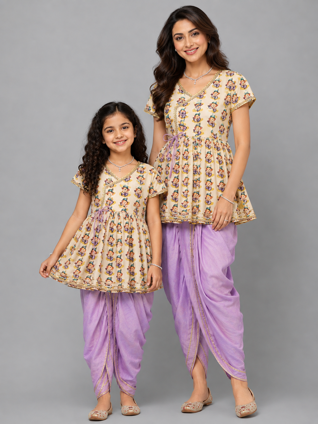 Ganpati Print Angrakha Purple Dhoti set