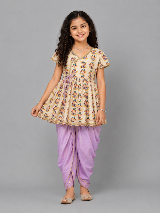 Ganpati Print Angrakha Purple Dhoti set