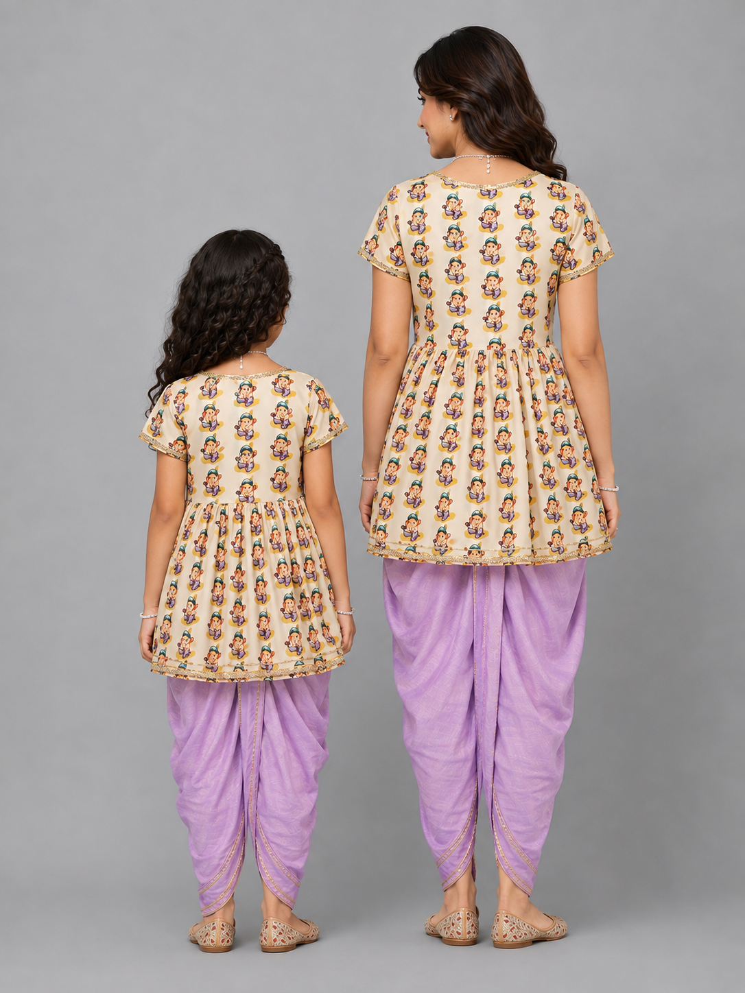 Ganpati Print Angrakha Purple Dhoti set