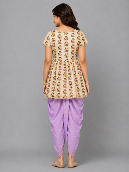 Ganpati Print Angrakha Purple Dhoti set