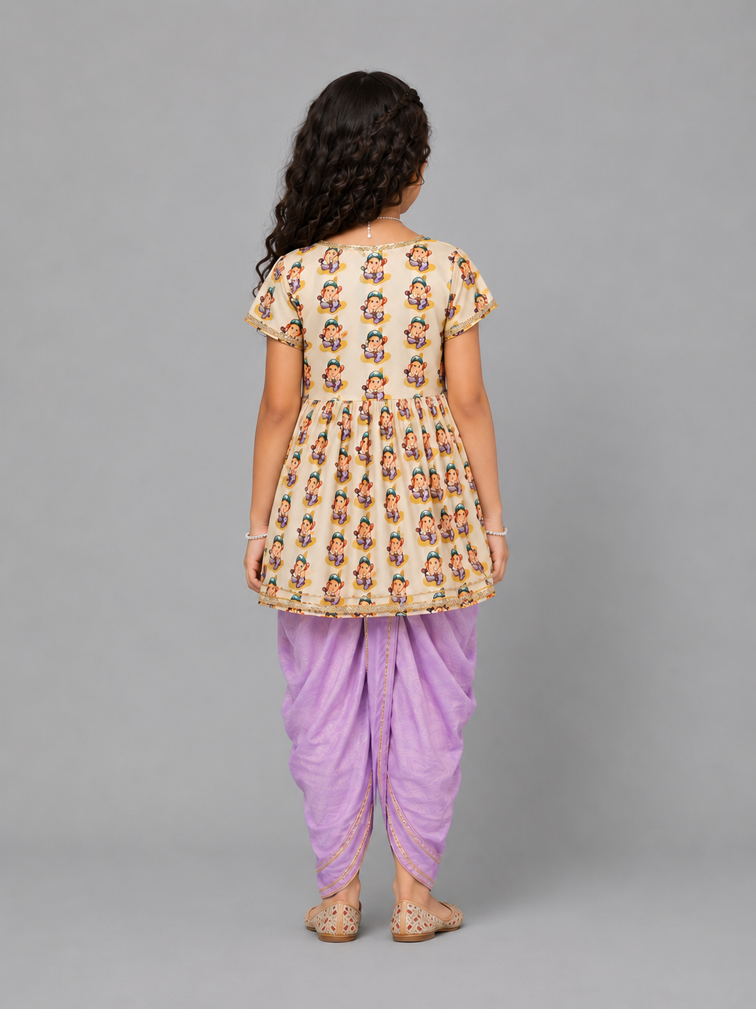 Ganpati Print Angrakha Purple Dhoti set
